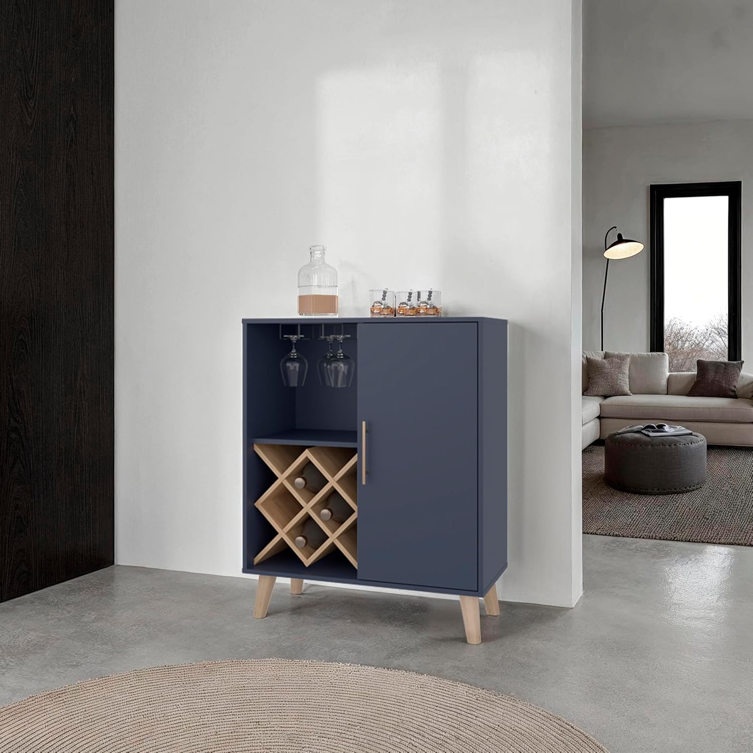 Oak Blue Bar Cabinet 4 Shelves - Home Bar And Cabinet recension och pris