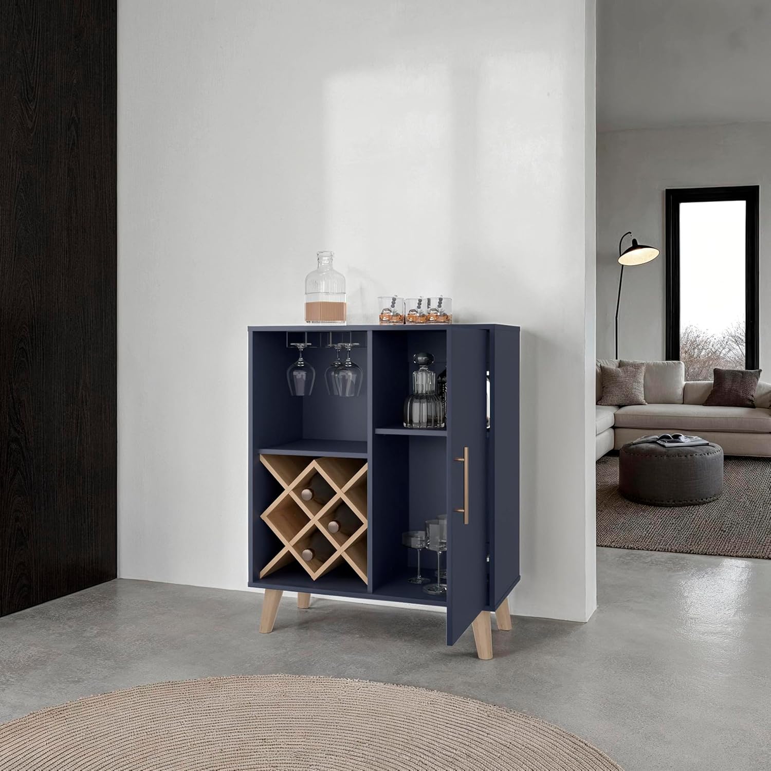 Oak Blue Bar Cabinet 4 Shelves - Home Bar And Cabinet recension och pris